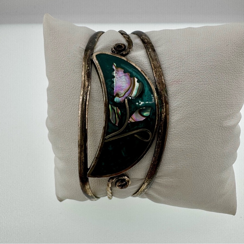 Alpaca Mexico Vintage Elegant Silver Bracelet with Inland abalone